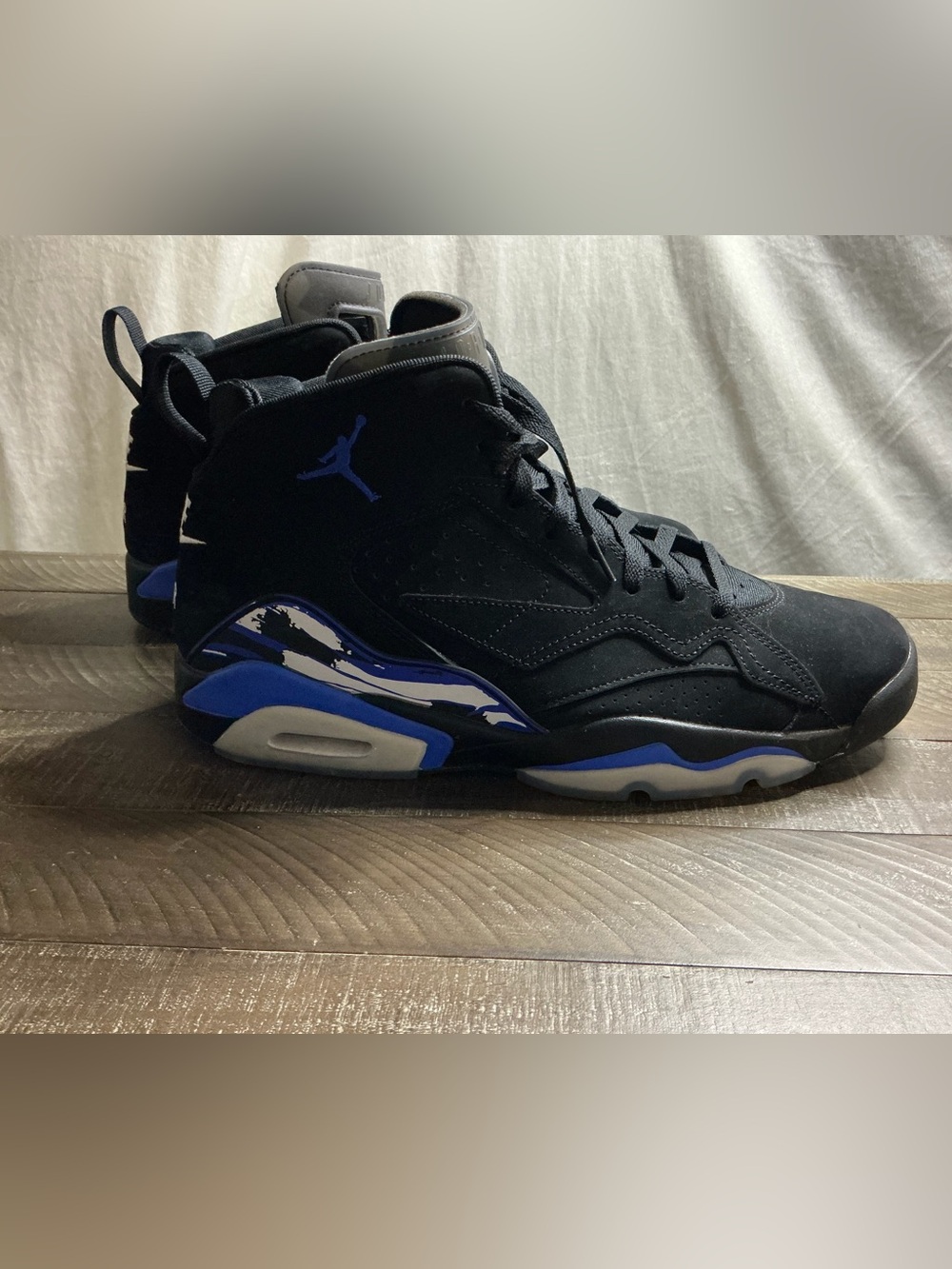 Jordan Black and Royal Blue High-Top Basketball Sneakers - Picture 3 of 9
